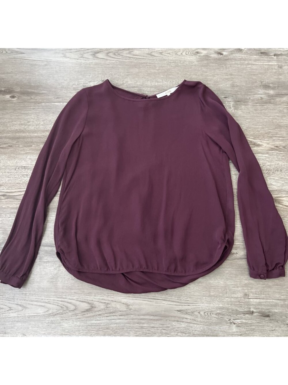 Ulla Johnson Silk Blouse Womens 4 Burgundy Plum Long Sleeve Elastic Hem Top